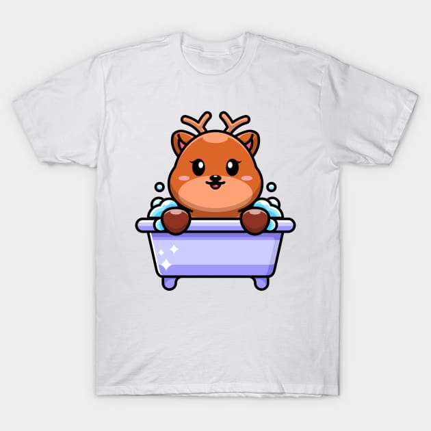 Cute deer in a bathtub cartoon character T-Shirt by Wawadzgnstuff